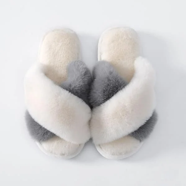 Tofflor Vinter Plysch Korsrem Tofflor Bomullstofflor Inomhus Varma Fluffiga Tofflor Dam
