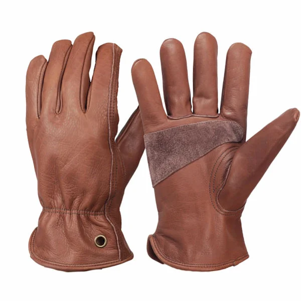 Retro Leather Work Gloves Compatible for Construction, Garden, with Reinforced Palm Compatible for Men and Women (Brown, L)