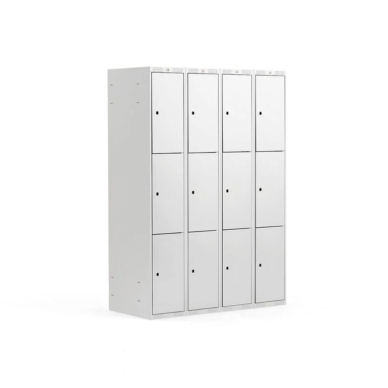 Småromsskap CLASSIC, 12 Dører, 4 Seksjoner, Grått Stål, 174x120x55cm - Garderobeskap - AJ Produkter
