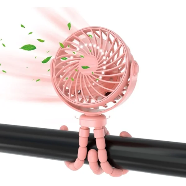 Mini Stroller Fan, Fan with Flexible Tripod, Portable Multifunctional Fan – Rechargeable, 360° Rotation, with Night Light & Stand
