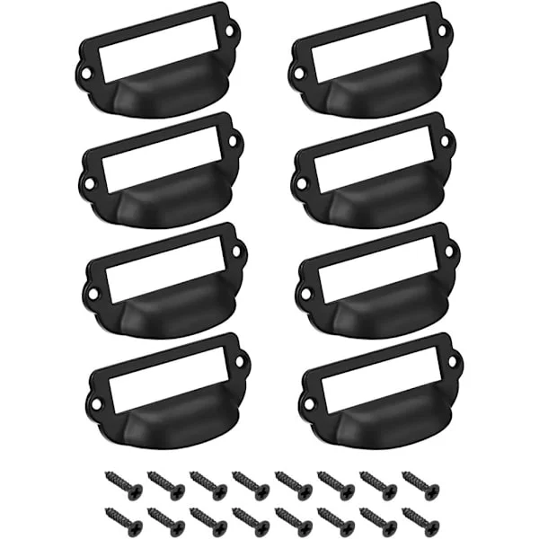 Etiketthållare Draghandtag Vintage Zinklegering Etikettram Lådknappar för Skåp Skåp Svart 82x40mm med Skruvar 8-pack