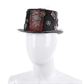 Gotisk Viktoriansk Hat Steampunk Høj Hat med Tandhjul Halloween Metal Tandhjul Cosplay Høj Hat til Halloween Karnevaler Fest Sort