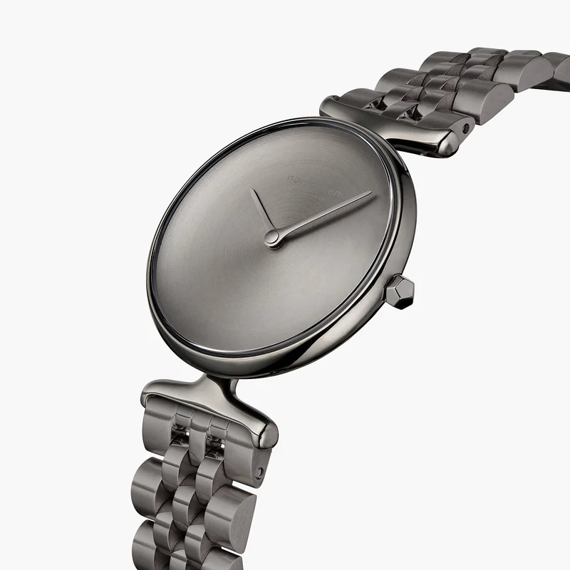 Nordgreen Best Women's Slim Designer Watch - Silver Case - Brushed Metal Dial - 32mm Gun Metal 5-link Strap White Dial Unika