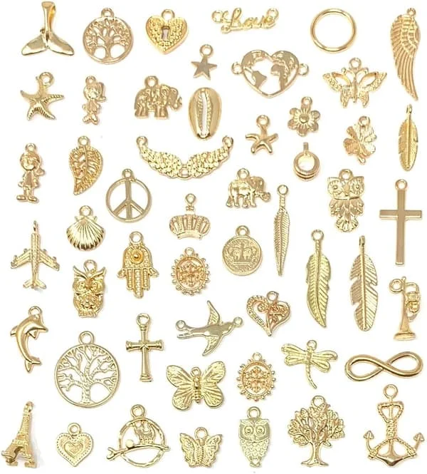 Grossist Bulk 50 stk. blandede guld charms vedhæng DIY til halskæder Armbånd Smykkefremstilling og håndværk - perfekt
