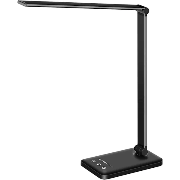 Hvit krone LED-bordlampe dimbar bordlampe leselampe med USB-ladeport, 5 lysmoduser, sensitiv kontroll, 30/60 minutter timer (hvit, Fi)