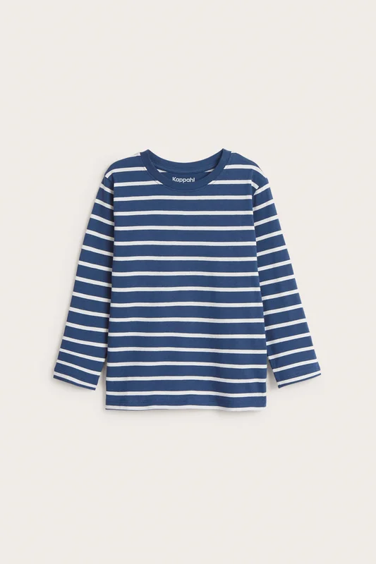 Kappahl | T-shirt z długimi rękawami, w paski Ciemnoniebieski 122/128 | Dziecko