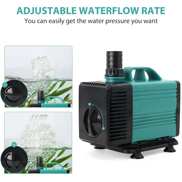 Dränkbar fontänvattenpump (3500L/H, 70W) med 4 munstycken, 3,2 m lyfthöjd, 1,5 m vattenslang