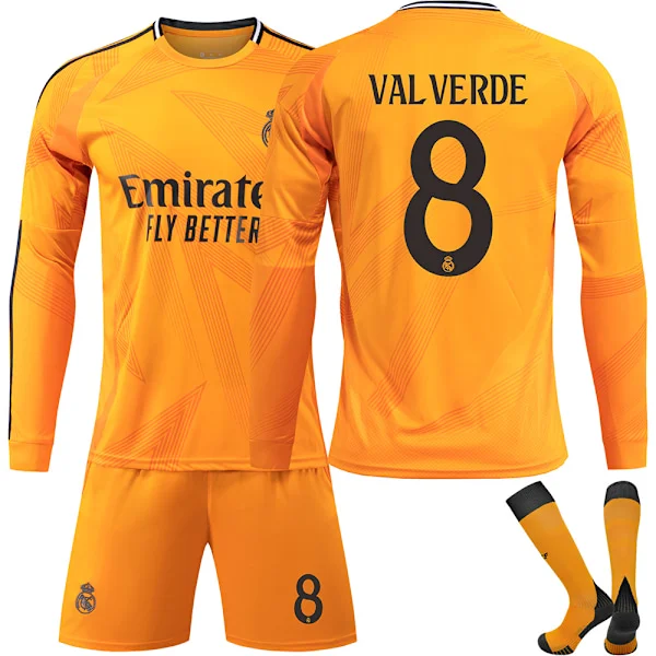 2425 Real Madrid Fodboldtrøje Nr. 5 Bellingham 7 Vinicius Jr. Langærmet Fodboldtrøje Sæt til Voksne og Børn Nr. 8 VALVERDE