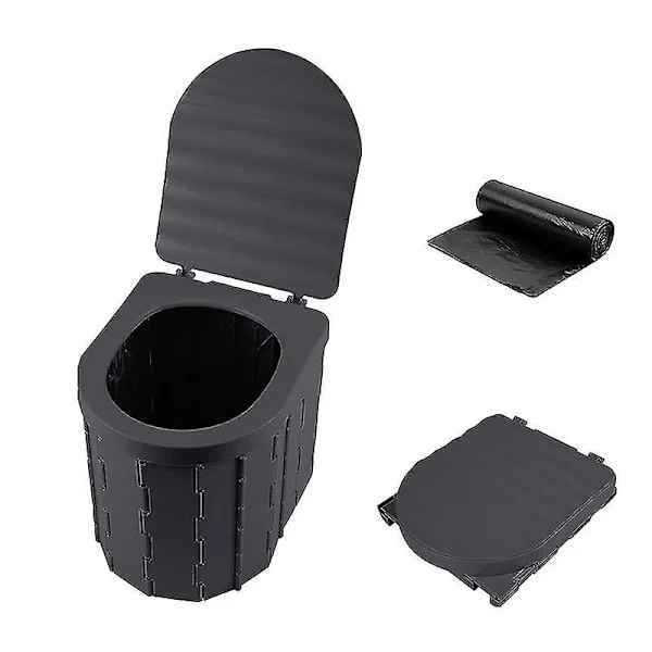 Bærbar campingtoilet foldbart toilet med låg vandtæt Porta Potty Bil Autocamper Telt Toilet Spand Toilet Potte Sort