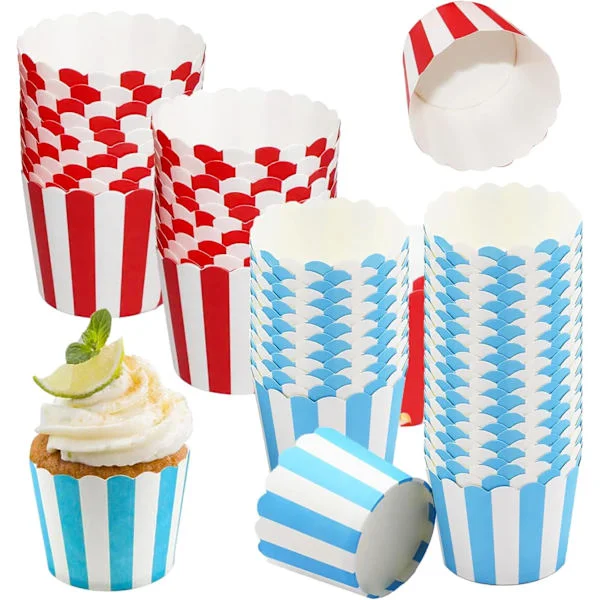 Muffinsformar i papper - muffinsformar - 100 stycken - randiga muffinsformar i papper - kakformar i papper - lämpliga för fester, festivaler, bröllop