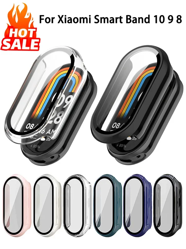 AliExpress - Verre trempé + étui PC pour Xiaomi Mi Band 10 9 8, housse antichoc, protection d'écran entièrement rigide, accessoires Xiaomi Smart Band 