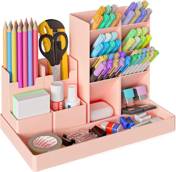 Penholder til skrivebord med opbevaringsrum, kontorartikler organizer til hjemmekontor og klasseværelse, Multilevel DIY samlet brevpapirholder