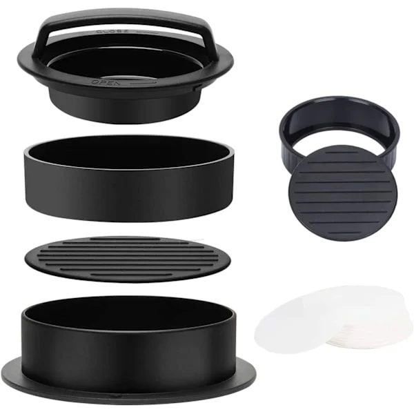 3 i 1 hamburgerpresse, fyldt hamburgerpresse med 12 cm-200 non-stick BBQ hamburgerpapir