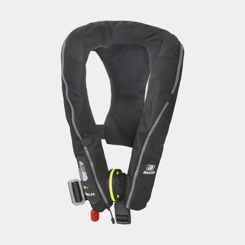 Oppustelig redningsvest Baltic Compact 100N Sele, automatisk, sort + kulsyrepatron 20 gram, 30 - 110 kg