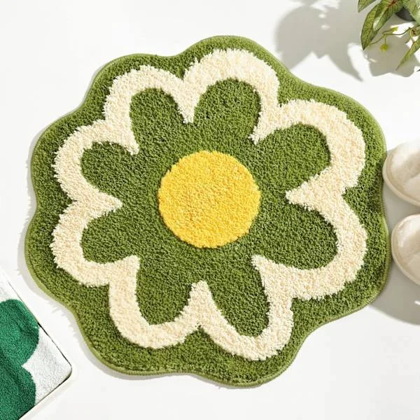 Söt blomformad badrumsmatta, rund mjuk fluffig badrumsmatta, halkfri absorberande och maskintvättbar badrumsmatta