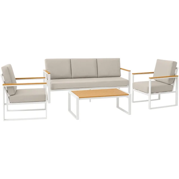 Lounge Set Garden & Balcony - White Garden Furniture - Weather Resistent and UV -Safe - Incl. kuddar, 5 personer