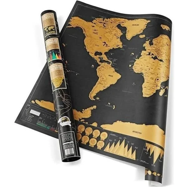 (Svart og gull) Deluxe Edition Reise Skrapelodd Verdenskart Plakat Magasin Personlig Gave Journal