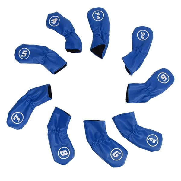 9 stk. Golf Jern Headcovers PU Vanntett Golfkølle Headcovers for Høyre Venstrehendte Golfere Elskere Blå