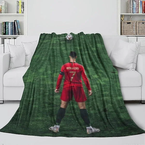 Ronaldo Fleece-teppe - Mykt teppe for barn, tenåringer og voksne - Fotball-teppe mot pilling for seng, sofa, kontor, barneseng - Julegave, 