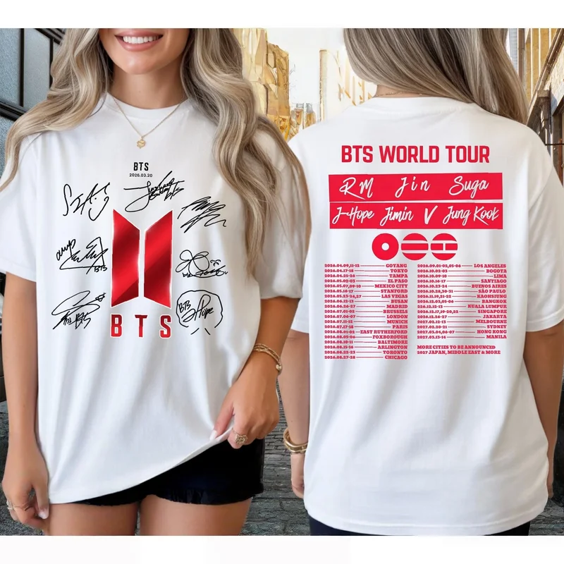 AliExpress - 2026 Neues BTS Arirang World Tour Grafik-Unisex-Shirt aus 100 % Baumwolle, Kindergrößen erhältlich, Kpop Sommer Herren- und Damenmode-T-