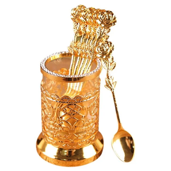 European style kitchen decorations creative metal hollow carved storage buckets glass storage boxes spoon set