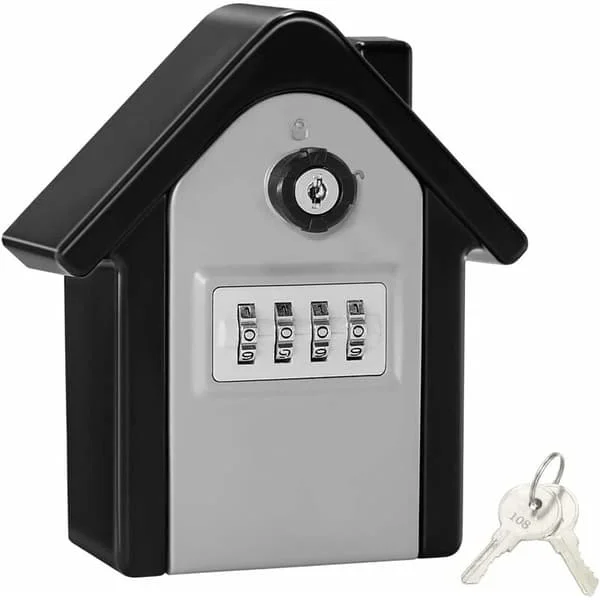 Veggmontert Nøkkelboks med Digital Kode og Nøkkel, Stor Nøkkelboks XL Størrelse Utendørs Nøkkelboks for Hjem, Kontor, Fabrikk, Garasje (Sølv)