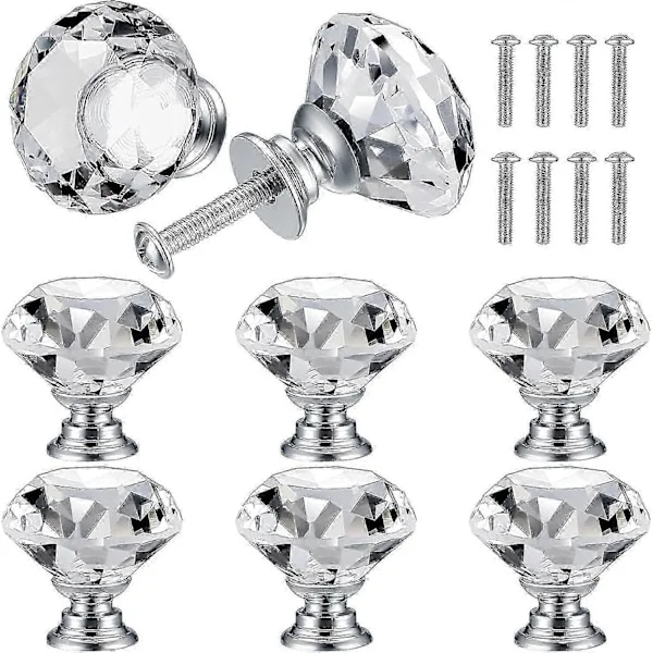 8 st Kristall Dörrknopp, Diamant Handtag, Diamant Möbelhandtag, Handtag Knoppar Skåp Dekoration, Låda, Kök Knopp Handtag - 30 mm