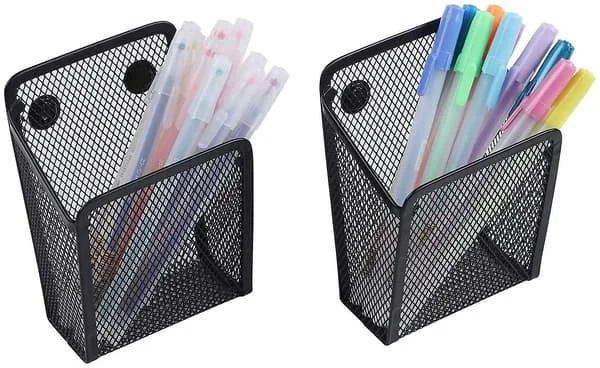 2-pak magnetisk penholder, netopbevaringskurv med ekstra stærk magnet til køleskab, whiteboard, skabstilbehør, kontorartikler