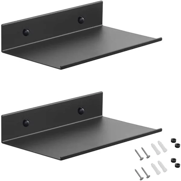 [PLEE] 2-pack Black Floating Metal Wall Shelves, 20cm Bathroom & Shower Storage with Hardware
