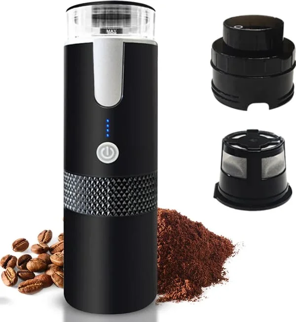 Bärbara Elektriska Espressomaskiner, 17 cl Mini Kaffemaskin för Enkel Servering med Kopp, Kaffepulver och Kapselbehållare, 1200mAh