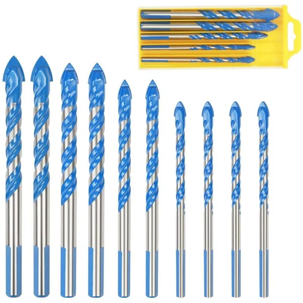 Sett med 10 bor for fliser og glass – Størrelser 6mm, 8mm, 10mm, 12mm – Karbid for presis boring – Kompatibel med standard bor