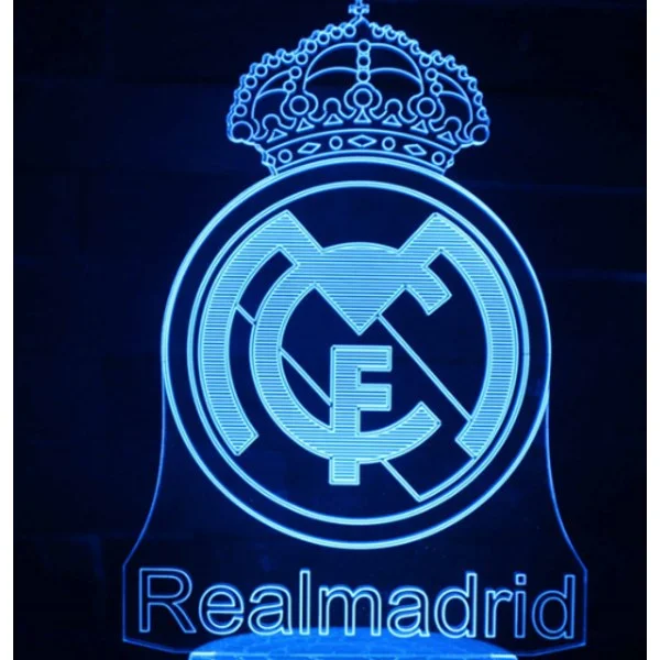 Barnelampe Gave, Real Madrid Fotball 3D Lampe, 16 Lysfarger og Fjernkontroll, Gave til Fotballspillende Barn-FM-