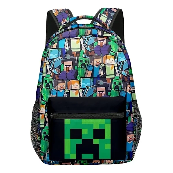Minecraft Ryggsäck för Pojkar | Svart Skolväska för Barn | Grön Creeper Zombie Skelett Enderman & Grottspindel