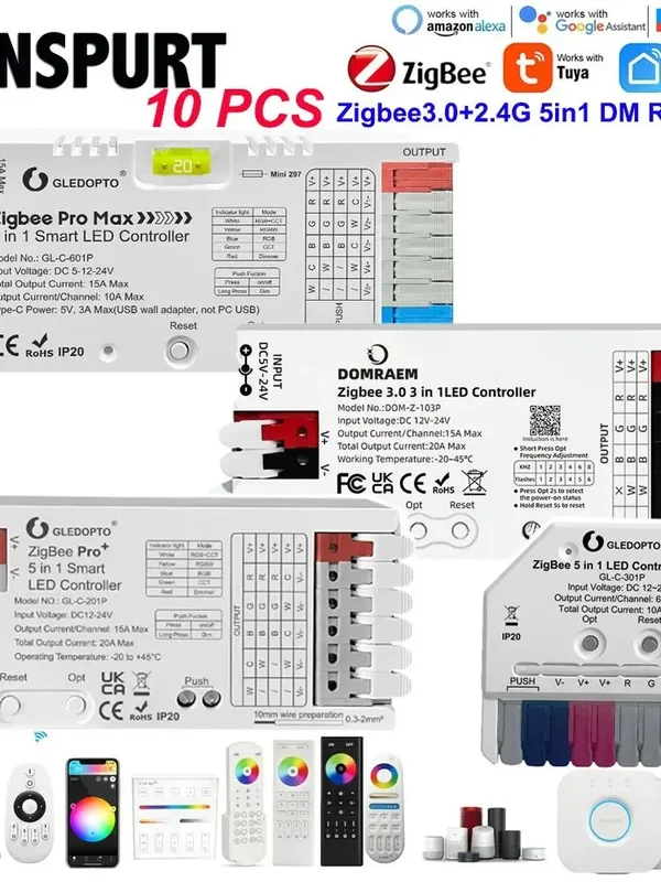 AliExpress - GLEDOPTO ZigBee 3.0 Pro+ 5-in-1-LED-Streifen-Controller 20 A max. RGBCCT/RGBW/RGB/CCT/Dimmer Alexa Homey Tuya Smart APP Sprachsteuerung