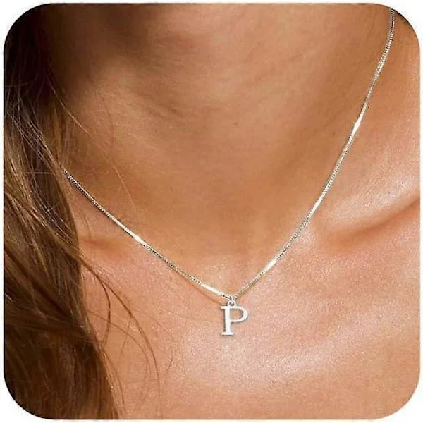 Gull/Sølv Initial Halskjede 14K Gullbelagt Fint Bokstav Halskjede Lite Sølv Initial Anheng Navn Halskjede A-Z Personlig Gave Sølv Initial P