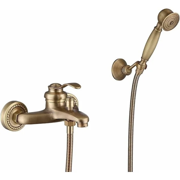 (SC)Adjustable Hot and Cold Water Faucet, Wall-Mounted Antique Bathtub Faucet with Dual Functions and Ceramic Disc Cartridge