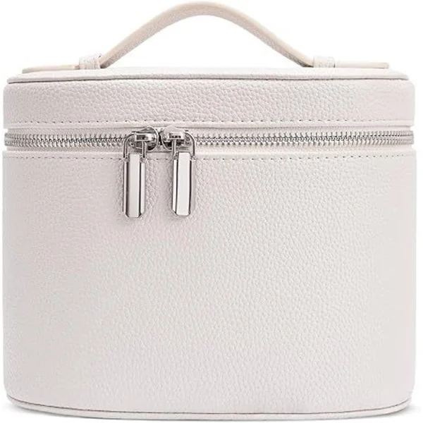 White Genuine Leather Cosmetic Bag for Women, Waterproof Cosmetic Bag, Portable Storage Bag, Tote Bag, Travel Wash Bag, Cosmetic Organizer White White