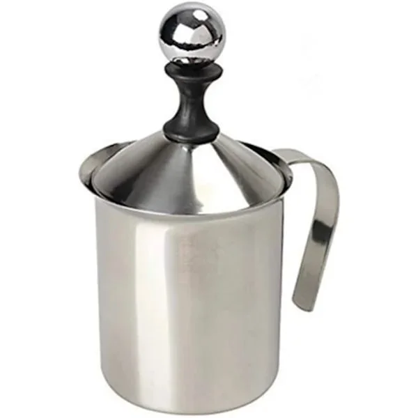Manuell melkeskummer, manuell melkeskummer i rustfritt stål, håndholdt kaffemelkeskummer, manuell melkeskummer (400 ml)