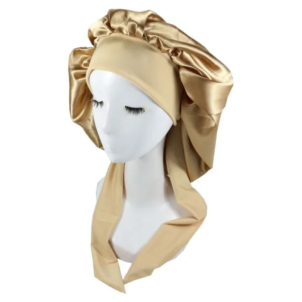 Silke Bonnet Naturligt krøllet hår Søvn Satin Bonnet sølv