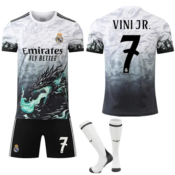 24-25 Real Madrid Dragon Mønster Special Edition Drak NO.7 VINI JR. Skjorter Barn Voksen Fotballutstyr med Sokker