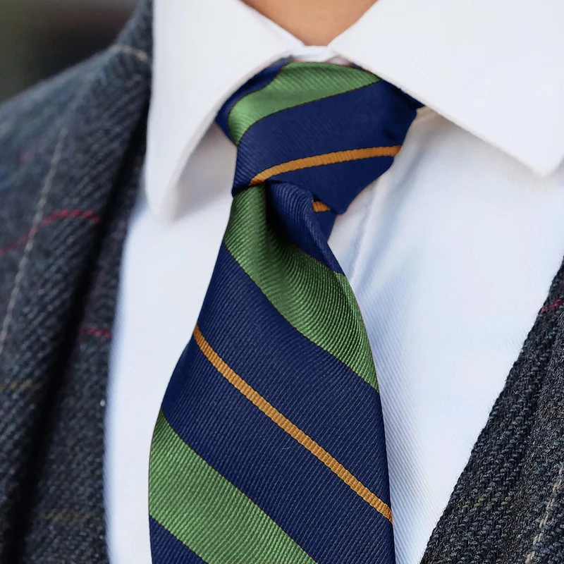 Cravatta verde e oro in seta da 8 cm con motivo a righe per uomini - Cravatte fantasia