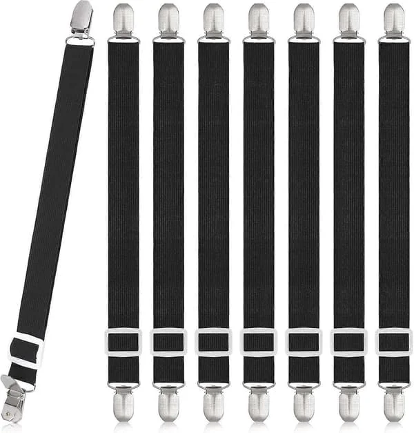 8 Pcs Sheet Clips, Adjustable Sheet Holders, High Elastic Fitted Sheet Straps with Clips, Sheet Fasteners Max Stretch 120cm