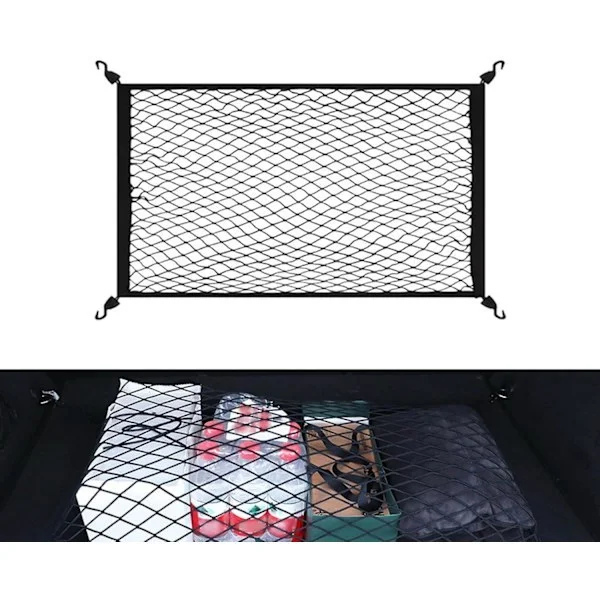 Billbagasjenett 60x40cm Bagasjenett med 4 kroker Elastisk lastenett Lastenett Organizer Biloppbevaringsnett for lastebiler, SUVer