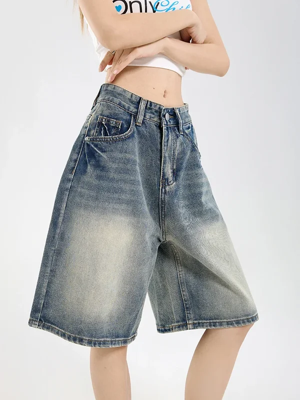 AliExpress - 2026 Koreanische Street Casual Y2K Loose Wide-Leg Denim Shorts – Baggy Jeans für Damen, vielseitig kombinierbar, gerade geschnittene 