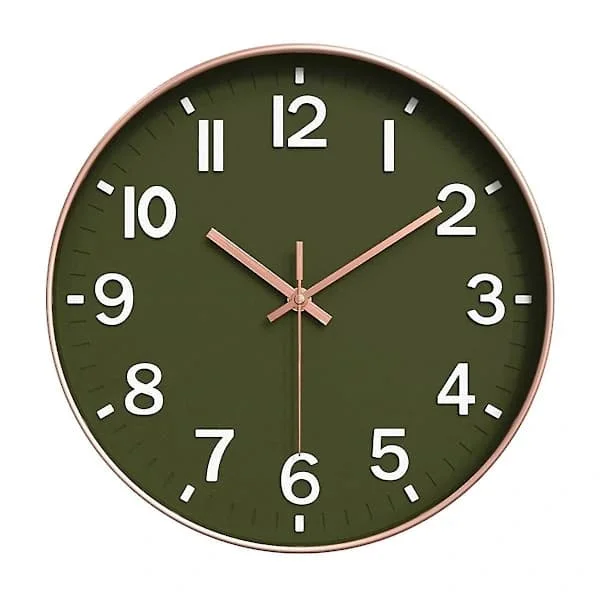 Silent Modern Wall Clock, 3D Numbers Wall Clock for Kitchen Bedroom Living Room Office Classroom Decoration 8 (FMY) Dark Green