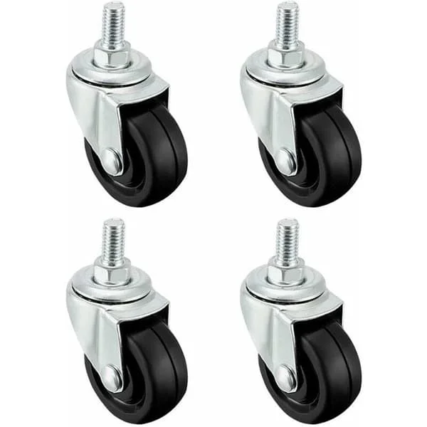 4-pakning 40 mm gummihjul med M8 gjengestang