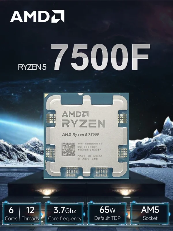 AliExpress - Nouveau processeur AMD Ryzen 5 7500F 3.7GHz 6 cœurs 12 threads L3 = 32M 65W R5 7500F Socket AM5 5NM DDR5 neuf mais sans refroidisseur