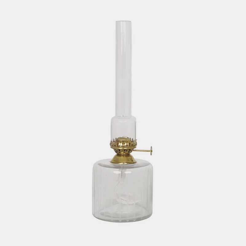 Fotogenlampa / oljelampa Strömshaga Rak Stor, glas, brännare i mässing, Ø100 mm x 300 mm