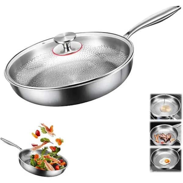 Titanium Hammered Frying Pan with Lid, Non-Stick, Even Heating, Multiple Sizes, For Induction, Gas, Electric and Ceramic Stoves
