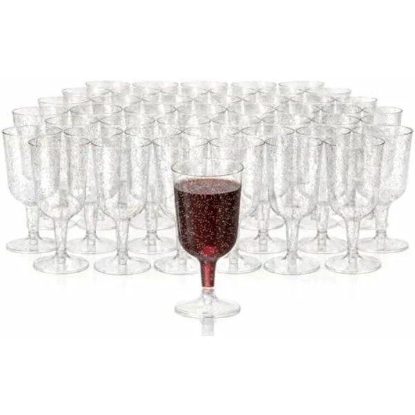 Matana - 48-pakning multifunksjonelle klare vinglass i plast for bryllupsjubileum, hagegrillfest - 180 ml